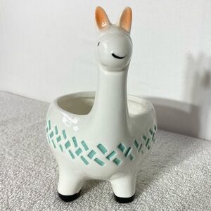 White Green Ceramic Llama Planter